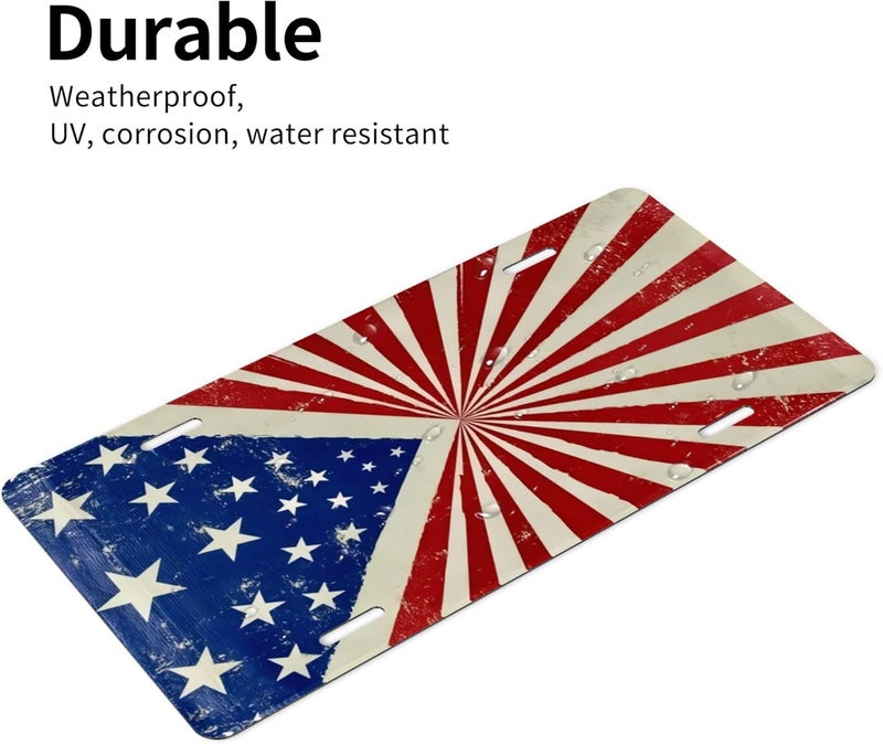 CTVSLFU Front License Plate Cover – Aluminum Metal Car Accessory, Rust-Proof Novelty Vanity Tag Decor for Men & Women, 6x12 with 4 Holes - Vintage Stars and Stripes 003 - Image 3